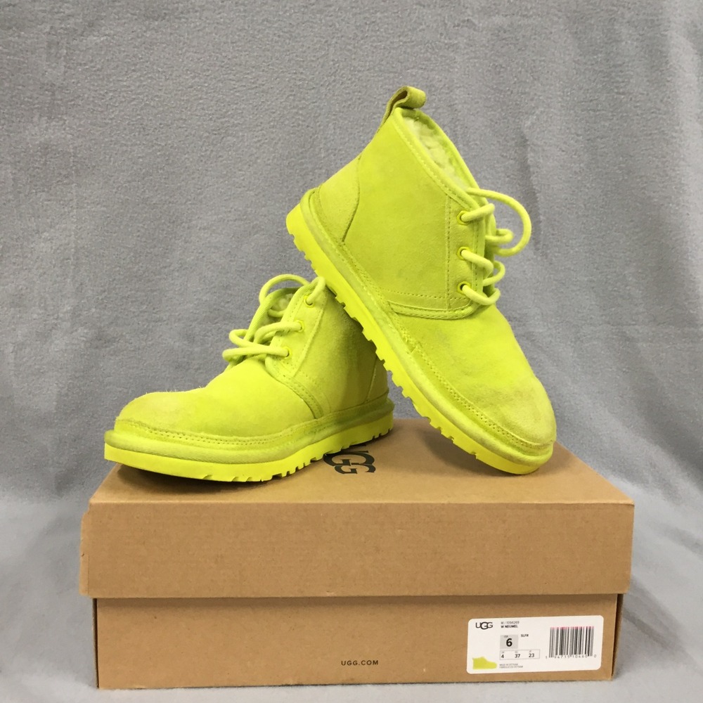 UGG Neumel Sulfur Neon Yellow Suede Lace Up Boots‎ 1094269 Womens 6